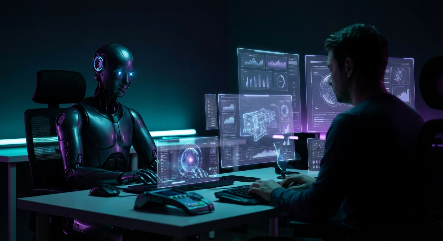 AI agent and virtual assistant comparison in dark moody tech setting