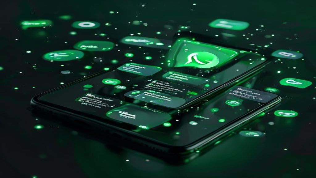 WhatsApp auto reply notification on a smartphone with business messages on dark background